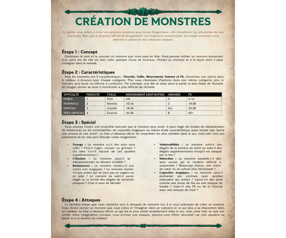 Guide de Création des Monstres