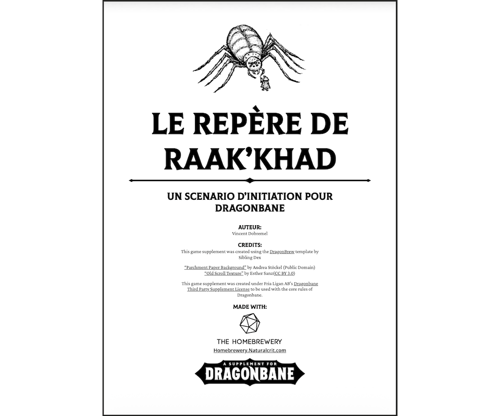 Scénario Le Repère de Raak&rsquo;Khad N&B